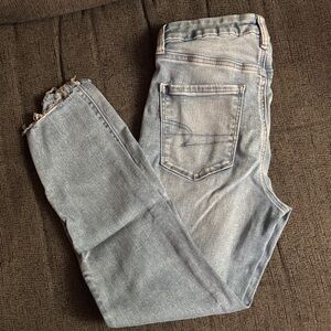 American Eagle Outfitters Light Blue Distressed Hem Jeans